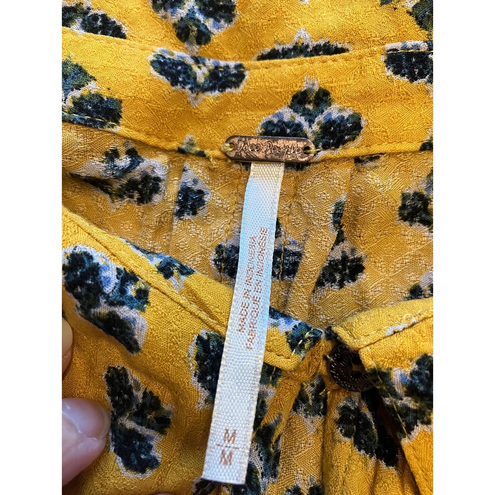 Free People‎ Flowy Long Sleeve Mini Dress Yellow Print Medium Festival Boho - Picture 4 of 6